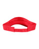 A red visor with a wide band and adjustable strap, featuring a logo on the side.
