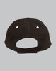 A black structured cap featuring contrast stitching and a back adjustment strap. It has ventilation holes.