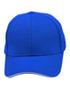 A blue cap featuring a pique mesh design with a contrast sandwich brim and a logo.