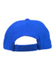 A blue cap with a contrasting mesh design and an adjustable strap at the back.