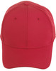 A red 4-way stretch cap featuring laser-cut ventilation holes and a structured design. It has a visible logo.