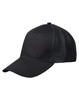 A black Premium Cotton Twill Trucker Cap with a mesh back and logo detail.