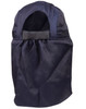 A navy poly cotton legionnaire hat with an open back and gathered fabric. It includes a branding logo.