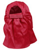 A red poly cotton legionnaire hat with a neck flap and an adjustable strap at the back. Features a logo.