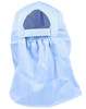 A light blue poly cotton legionnaire hat with a covered back and elastic gathering. Features a logo on the side.