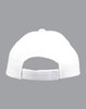A white brushed cotton cap featuring an adjustable strap at the back and a logo on the side.