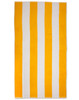 A striped beach towel featuring alternating yellow and white stripes, ideal for outdoor leisure.