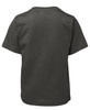 A dark grey kids' t-shirt with short sleeves and a plain back. The shirt has a logo on it.