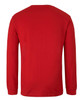 A red long-sleeve t-shirt with a plain back and a logo at the neckline.