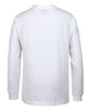 A white long-sleeve t-shirt with a simple design and a visible logo on the back.