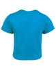 A bright blue infant tee with short sleeves, featuring a plain back and a simple design.