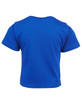 A blue infant T-shirt featuring a simple design and a logo on the back.