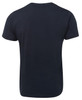 A navy V-neck T-shirt featuring a simple design and a plain back. It includes a logo.