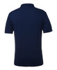 A navy blue polo shirt with a classic collar, featuring a logo on the back.