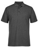 A dark grey polo shirt with a collar and three buttons, featuring a logo on the chest.