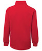 A red long-sleeve polo shirt with a collar, featuring a logo on the back.