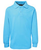 A long-sleeve polo shirt in a bright blue colour, featuring a collar and two buttons, with a logo on the chest.