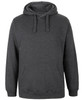 A dark grey hoodie featuring a front pocket and adjustable drawstring hood, with a small logo.