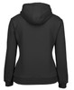 A black hoodie with a kangaroo pocket and a drawstring hood, featuring a plain design and a hidden logo.