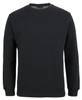 A black jumper with a crew neck and long sleeves. It features a solid design and includes a branding logo.