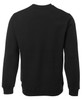A black jumper with a plain back design, featuring long sleeves and a round neckline. It has a branding logo.