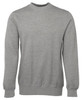 A grey sweater with a round neckline and long sleeves. The product features a branding logo.