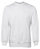 A plain white jumper with long sleeves and a round neckline, featuring a ribbed hem and cuffs.