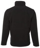 A black jacket with a high collar and a simple design, featuring a logo on the back.
