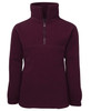A maroon 1/2 zip polar fleece jacket featuring a high collar and a zippered front. It has a logo on it.