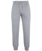 Light grey track pants with a drawstring waistband and cuffs at the ankles, featuring a branding logo.