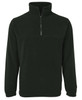 A dark green polar fleece jumper with a half zip and a raised collar, featuring a logo on the chest.
