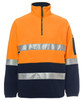 A high-visibility work polar fleece in orange and navy, featuring reflective stripes and a zippered collar.