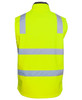 A high-visibility yellow three-layer softshell vest with reflective strips on the back. It features a logo.