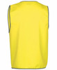 A yellow tricot vest with grey trim, designed as workwear for various applications. Features a branding logo.