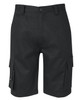 Black cargo shorts featuring multiple pockets and a branded logo. Suitable for casual or functional wear.