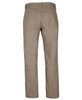 A pair of khaki stretch canvas trousers with a simple design and visible back pockets. Features a small logo.