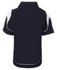 A navy polo shirt featuring white accents and a logo. The shirt has a classic collar and short sleeves.