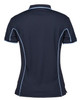 A navy blue polo shirt with light blue piping and a branded logo on the back. Features a classic collar and short sleeves.