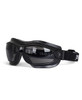 Protective goggles in black with a flexible frame and an adjustable strap, featuring a brand logo.