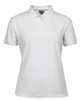 A white ladies' polo shirt with a collar, featuring short sleeves and a subtle texture. It has a logo on the chest.