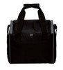A black insulated cooler bag with two handles and a shoulder strap, featuring a textured design.