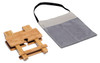 A bamboo table with a grey carrying bag. The table features a centre hole, ideal for leisure use.
