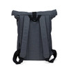 A roll-top backpack in dark grey with black straps and a top opening. Features a simple, modern design.