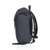A dark grey front-side backpack featuring adjustable straps and a textured fabric design. It has a logo on one side.