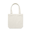 A cream tote bag with two shoulder straps and a simple design. The bag features a logo on one side.