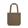 A brown tote bag with two straps and a simple design. The bag features a logo on one side.