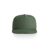 A green cap with a flat brim and a branding logo on the front, designed for headwear.