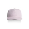 A pink cap with a flat brim and an adjustable strap at the back. It features a logo on the front.