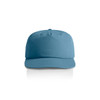 A blue cap with a structured design and a logo on the front.
