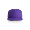A purple cap featuring a structured front panel and a curved brim, with a logo on the side.